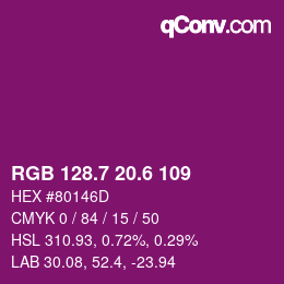 カラーコード: RGB 128.7 20.6 109 | qconv.com
