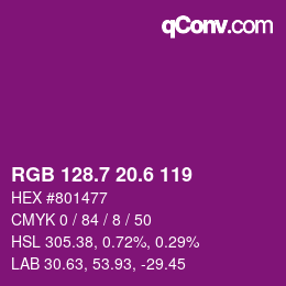 カラーコード: RGB 128.7 20.6 119 | qconv.com