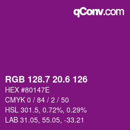 颜色代码: RGB 128.7 20.6 126 | qconv.com