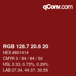 カラーコード: RGB 128.7 20.6 20 | qconv.com