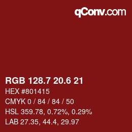 カラーコード: RGB 128.7 20.6 21 | qconv.com