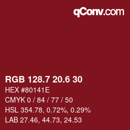 カラーコード: RGB 128.7 20.6 30 | qconv.com