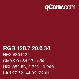 カラーコード: RGB 128.7 20.6 34 | qconv.com