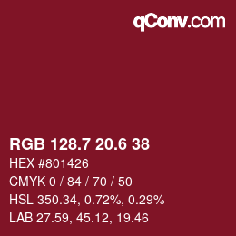 カラーコード: RGB 128.7 20.6 38 | qconv.com