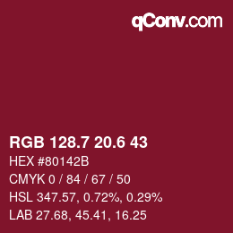 カラーコード: RGB 128.7 20.6 43 | qconv.com
