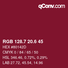 カラーコード: RGB 128.7 20.6 45 | qconv.com