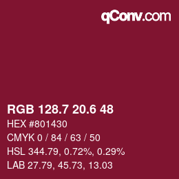 カラーコード: RGB 128.7 20.6 48 | qconv.com