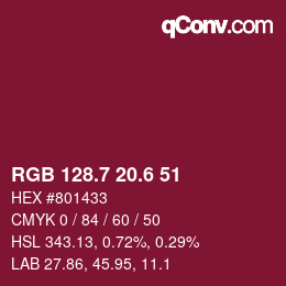 カラーコード: RGB 128.7 20.6 51 | qconv.com