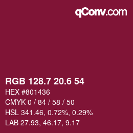 カラーコード: RGB 128.7 20.6 54 | qconv.com