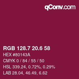 カラーコード: RGB 128.7 20.6 58 | qconv.com
