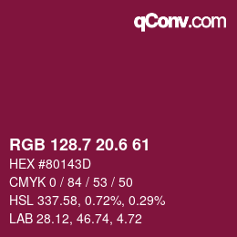 カラーコード: RGB 128.7 20.6 61 | qconv.com