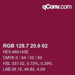カラーコード: RGB 128.7 20.6 62 | qconv.com