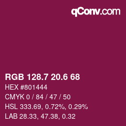 カラーコード: RGB 128.7 20.6 68 | qconv.com
