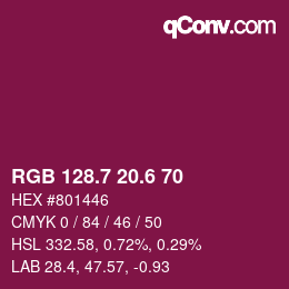 カラーコード: RGB 128.7 20.6 70 | qconv.com
