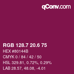 カラーコード: RGB 128.7 20.6 75 | qconv.com