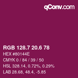 カラーコード: RGB 128.7 20.6 78 | qconv.com