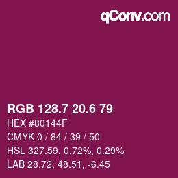 カラーコード: RGB 128.7 20.6 79 | qconv.com