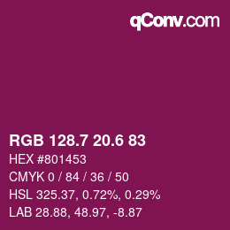 カラーコード: RGB 128.7 20.6 83 | qconv.com