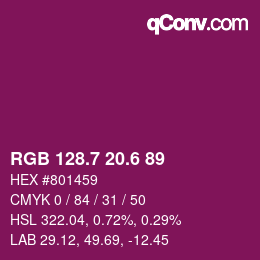 カラーコード: RGB 128.7 20.6 89 | qconv.com