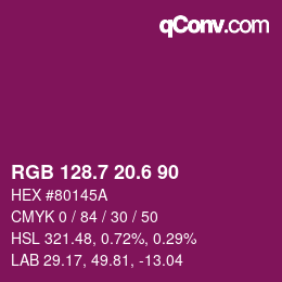 カラーコード: RGB 128.7 20.6 90 | qconv.com