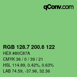 カラーコード: RGB 128.7 200.6 122 | qconv.com