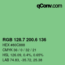 カラーコード: RGB 128.7 200.6 136 | qconv.com