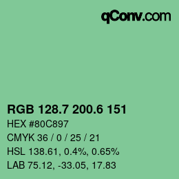 カラーコード: RGB 128.7 200.6 151 | qconv.com