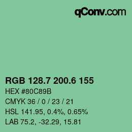 カラーコード: RGB 128.7 200.6 155 | qconv.com