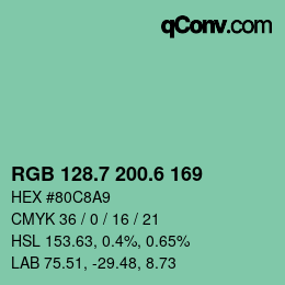 カラーコード: RGB 128.7 200.6 169 | qconv.com