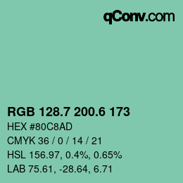 カラーコード: RGB 128.7 200.6 173 | qconv.com
