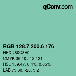 カラーコード: RGB 128.7 200.6 176 | qconv.com