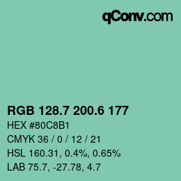 カラーコード: RGB 128.7 200.6 177 | qconv.com