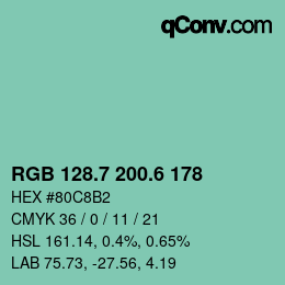 カラーコード: RGB 128.7 200.6 178 | qconv.com