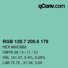 カラーコード: RGB 128.7 200.6 179 | qconv.com