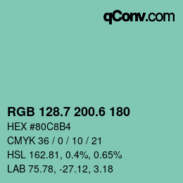 カラーコード: RGB 128.7 200.6 180 | qconv.com
