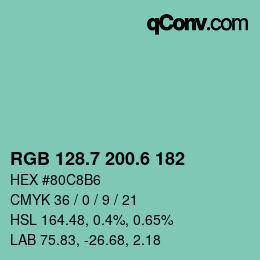 カラーコード: RGB 128.7 200.6 182 | qconv.com