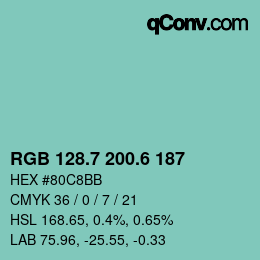 カラーコード: RGB 128.7 200.6 187 | qconv.com
