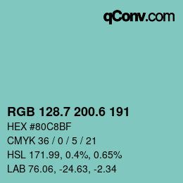 カラーコード: RGB 128.7 200.6 191 | qconv.com