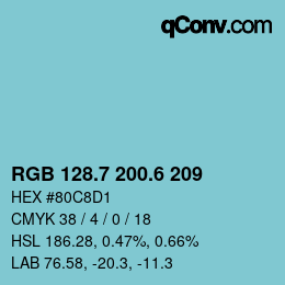 カラーコード: RGB 128.7 200.6 209 | qconv.com