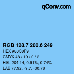 カラーコード: RGB 128.7 200.6 249 | qconv.com