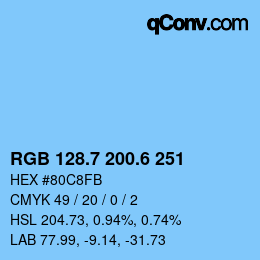 カラーコード: RGB 128.7 200.6 251 | qconv.com