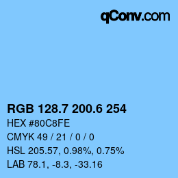 カラーコード: RGB 128.7 200.6 254 | qconv.com