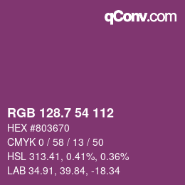 カラーコード: RGB 128.7 54 112 | qconv.com