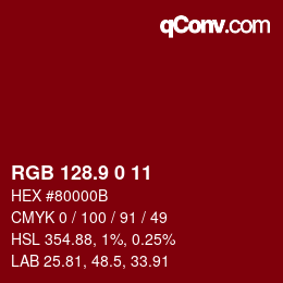 カラーコード: RGB 128.9 0 11 | qconv.com