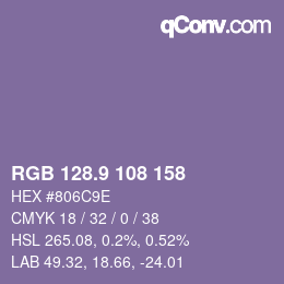 カラーコード: RGB 128.9 108 158 | qconv.com