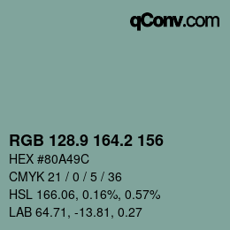カラーコード: RGB 128.9 164.2 156 | qconv.com
