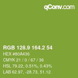 カラーコード: RGB 128.9 164.2 54 | qconv.com