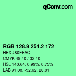 カラーコード: RGB 128.9 254.2 172 | qconv.com