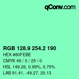カラーコード: RGB 128.9 254.2 190 | qconv.com