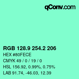 カラーコード: RGB 128.9 254.2 206 | qconv.com